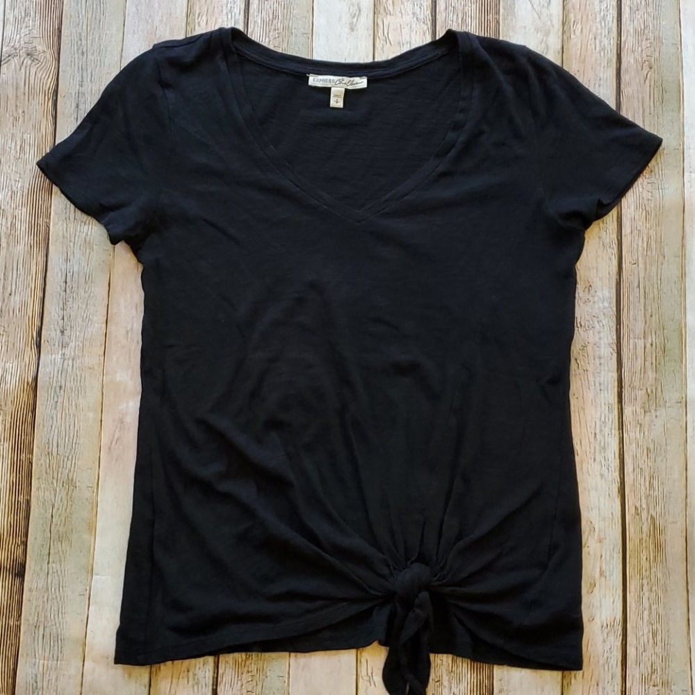 Black Tie-Hem Short Sleeve Top